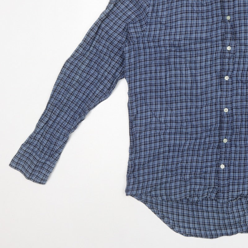GANT Men's Blue Check Cotton Button-Down Long Sleeve Shirt L