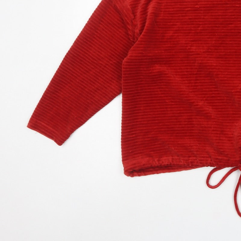 Marks & Spencer Women Red Size 16 Ribbed Velour Drawstring Sweatshirt
