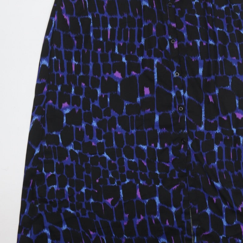 Dancing Leopard Women Black Blue Geometric Belted Shirt Maxi Dress UK 10