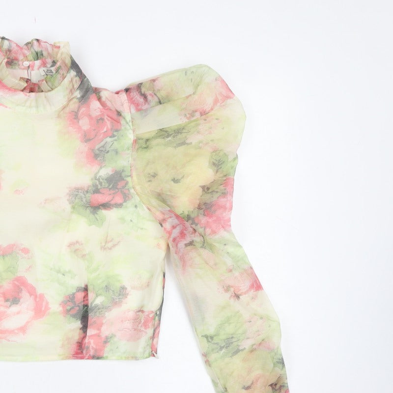 River Island Women Multicoloured UK 8 Cropped Floral Mesh Ruffle Blouse