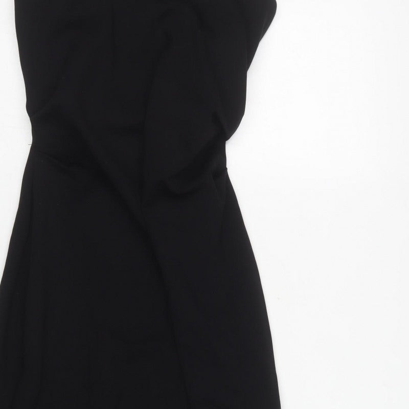 Zara Women Black S One Shoulder Asymmetric Long Sheath Dress