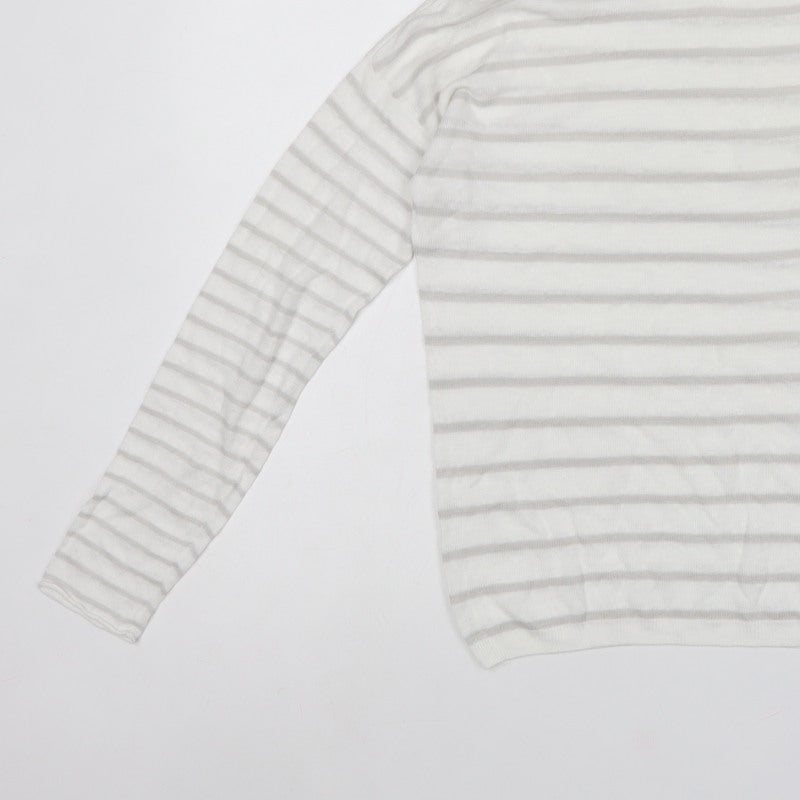 The White Company Women White Grey Stripe Linen Knit Top Medium