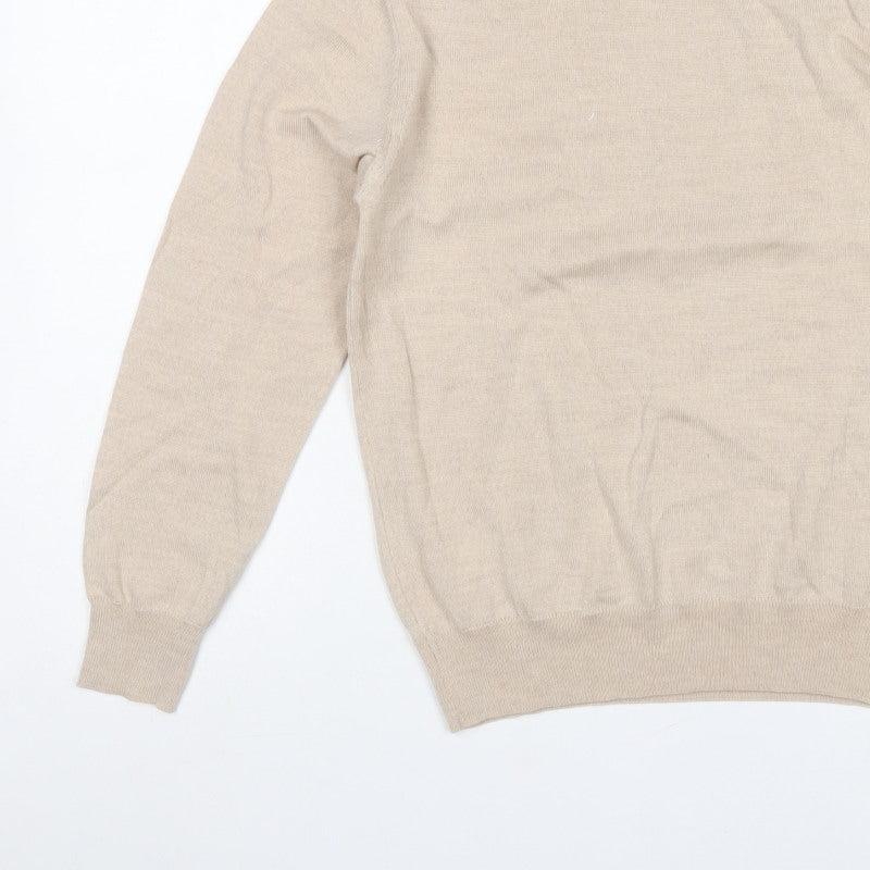 Cotswold Collections Women Beige S Merino Wool Mock Neck Jumper