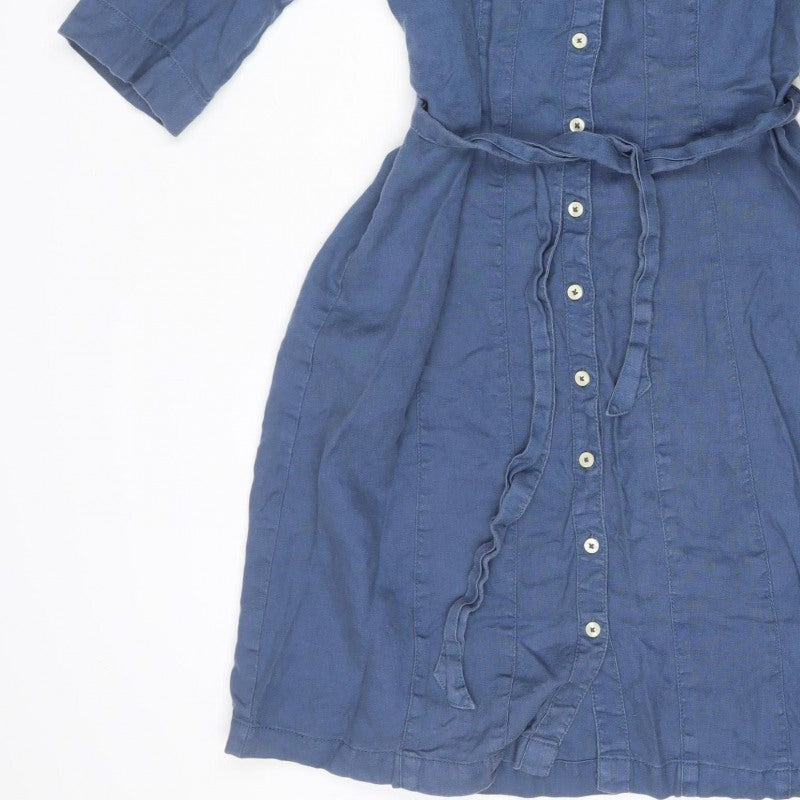 Boden Women Blue UK 10 Linen Knee Length Belted Shirt Dress