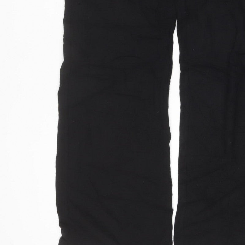 Boohoo Women Black UK 8 Wide-Leg Linen Blend Drawstring Trousers