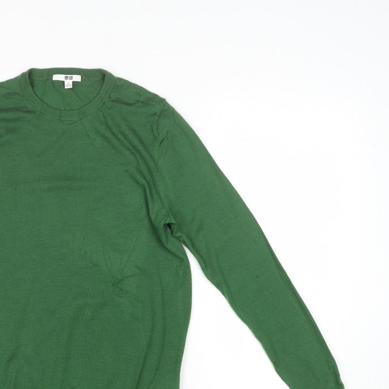 Uniqlo Men’s Green L 100% Wool Crew Neck Fine Knit Pullover Jumper