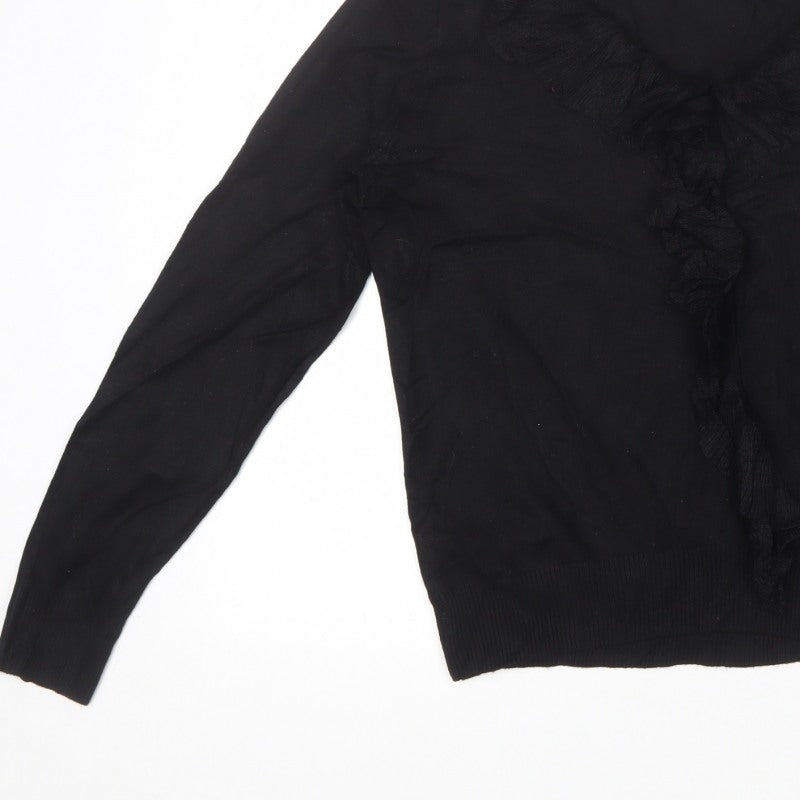Marks and Spencer Women Black UK 16 V-Neck Ruffle Knit Pullover Jumper