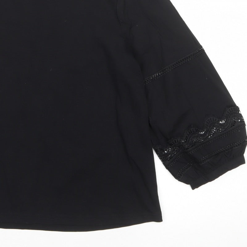 Gallery Women Black UK 16 Lace Trim 3/4 Balloon Sleeve Blouse