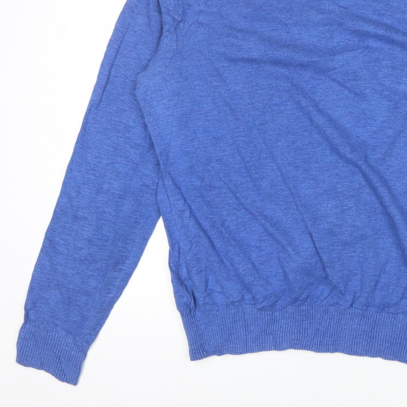 Gap Men Blue Medium V-Neck Cotton Pullover Jumper Classic Knit