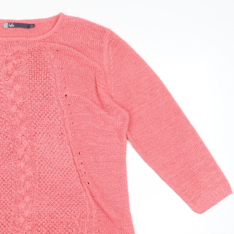 Kale Women's Pink Size 18 Cable-Knit Round Neck Long Sleeve Pullover