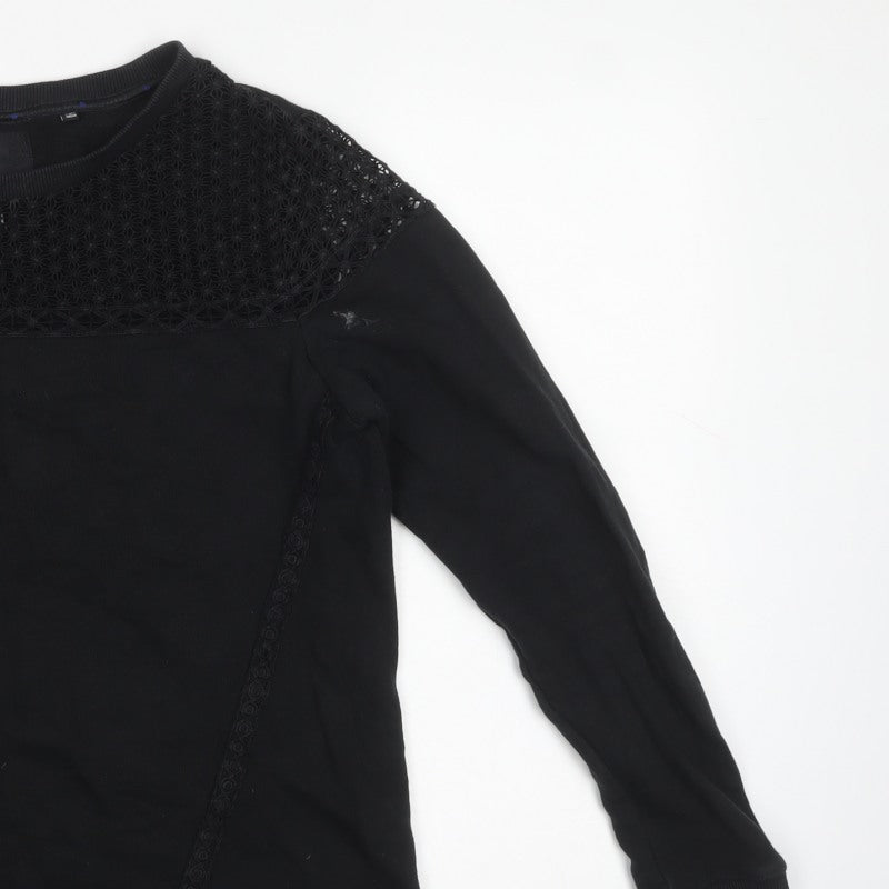 Superdry Women’s Black M Cotton Crochet Panel Crew Neck Sweatshirt