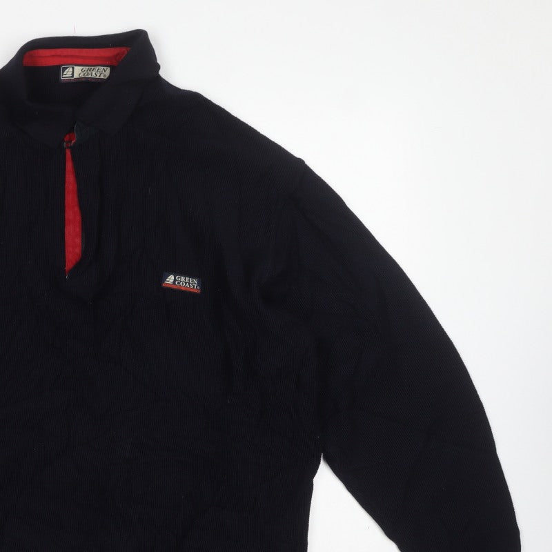 Green Coast Men’s Black XL 1/2 Zip Merino Wool Jumper Logo
