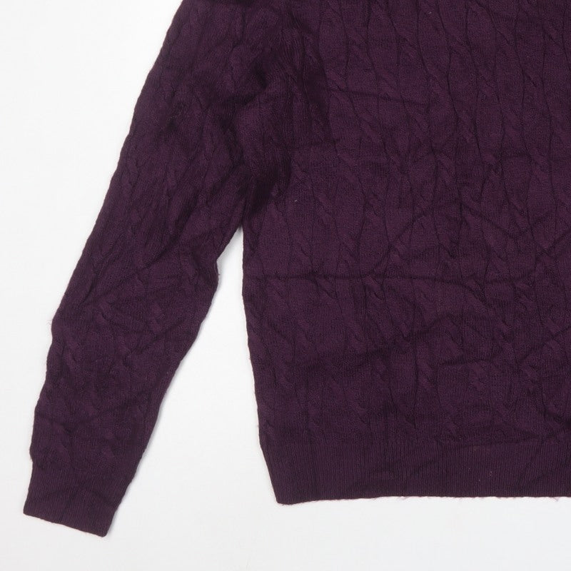 M&S Mens Purple L Cable Knit Crew Neck Pullover Jumper