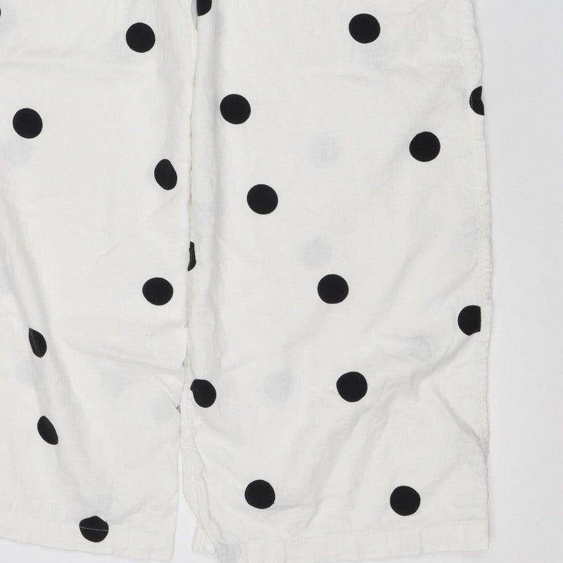 M&S Women White Black Polka Dot Linen Blend Cropped Trousers UK 14