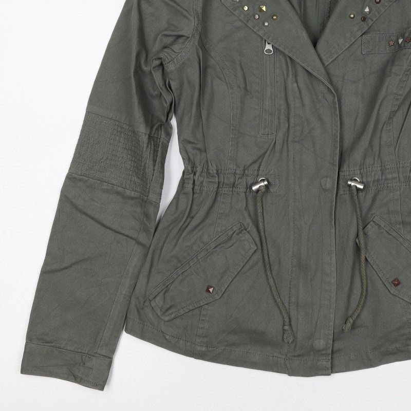 New Look Women’s Green UK 10 Military Cotton Studded Jacket