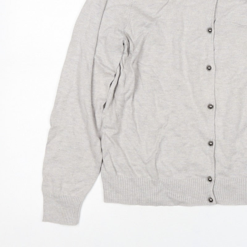 M&S Women Grey Size 16 Beaded Round Neck Classic Knit Cardigan