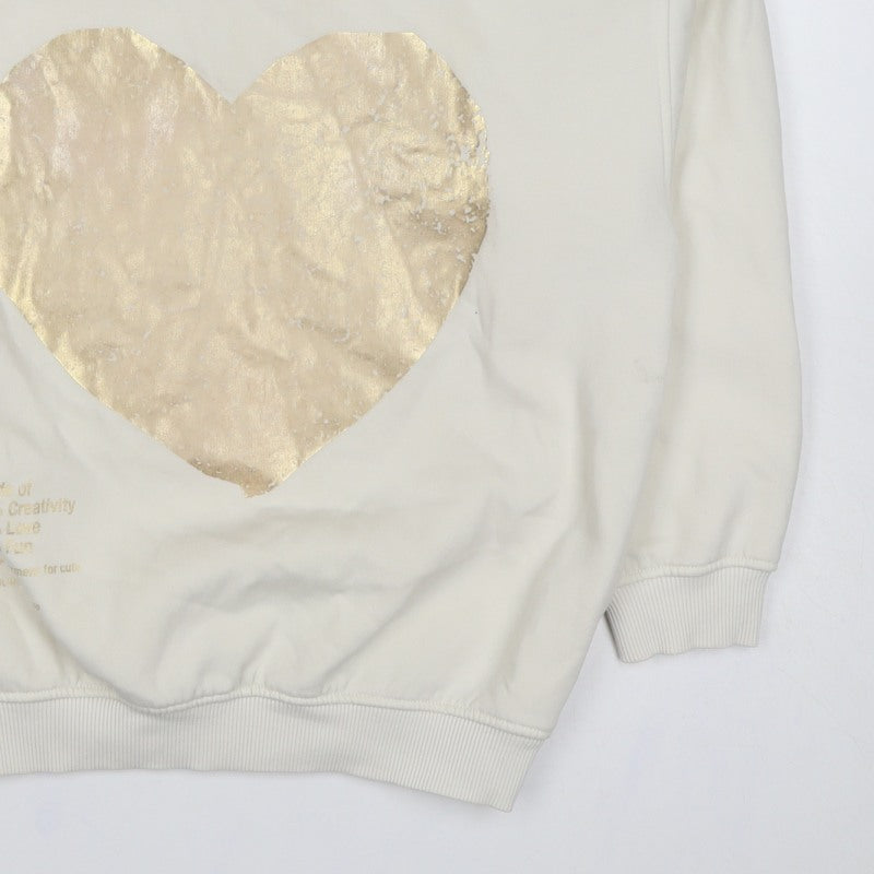 Zara Girls Ivory Gold Heart Graphic Sweatshirt 11-12 Years Pullover