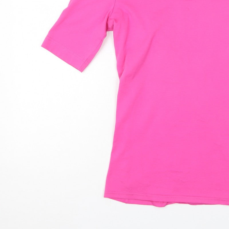 Cotton Traders Women Pink UK 10 Basic Scoop Neck Short Sleeve T-Shirt