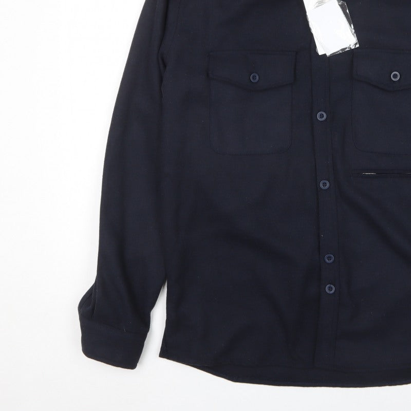 Bellfield Men’s Navy Large B Spectran Button-Up Overshirt Pockets