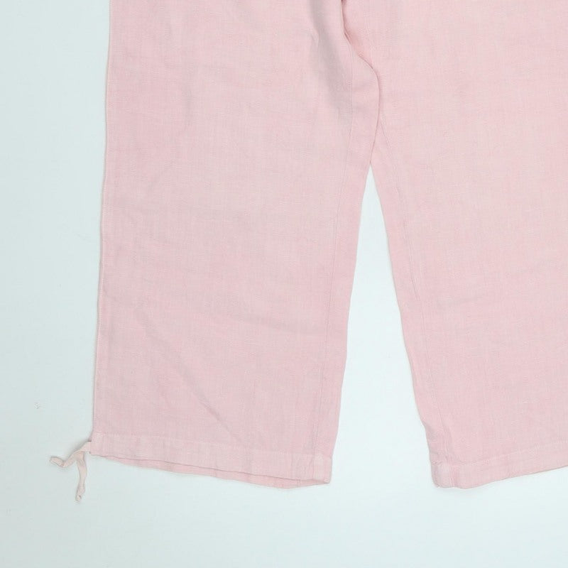 Hobbs Women Pink UK 12 Linen Wide-Leg Drawstring Hem Trousers