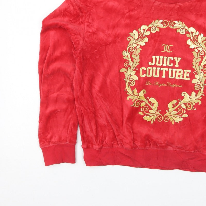Juicy Couture Women Red S Velour Logo Crew Neck Pullover Sweatshirt