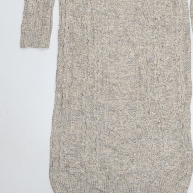 Marks & Spencer Women Beige Size 12 Cable Knit Long Jumper Dress