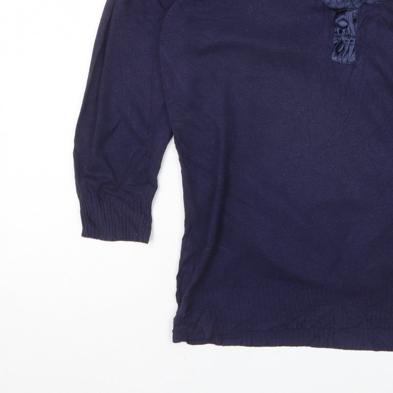 Per Una Women’s Navy V-Neck Ruffle Button Knit Jumper UK 16