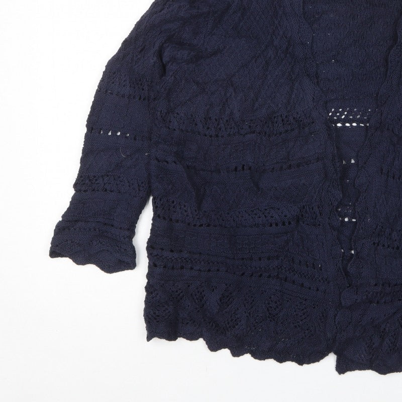 Isle Essentials Women’s Blue Open Knit Cardigan Size 14 3/4 Sleeve