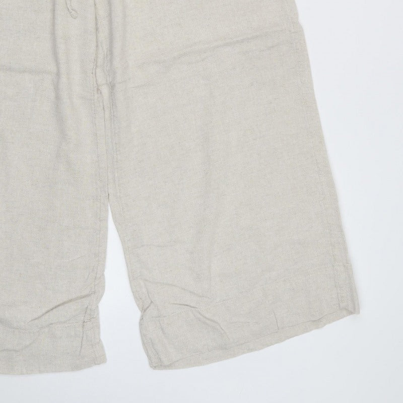 Women’s Beige UK 14 Paperbag Wide-Leg Drawstring Trousers