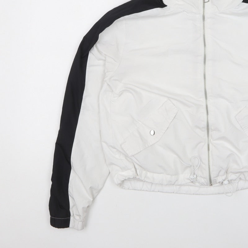 Hollister Women's White Black Hooded Windbreaker Jacket S