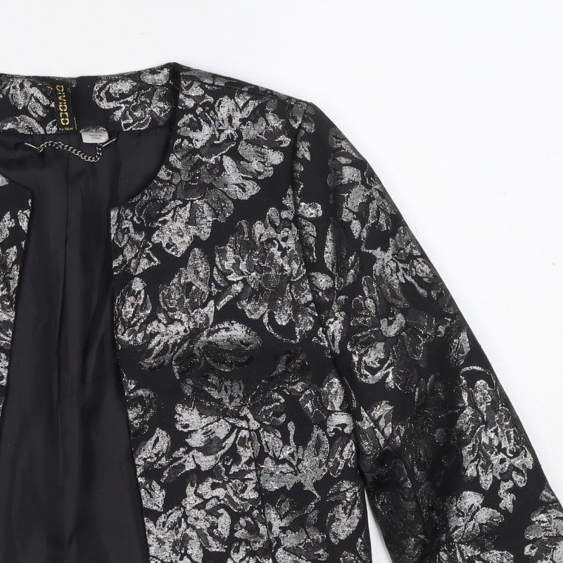 C/MEO by H&M Women Black Silver Floral Jacquard Cropped Blazer UK 10