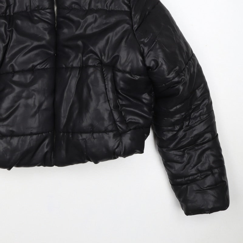 PrettyLittleThing Women Black L Cropped Puffer Jacket Quilted Zip