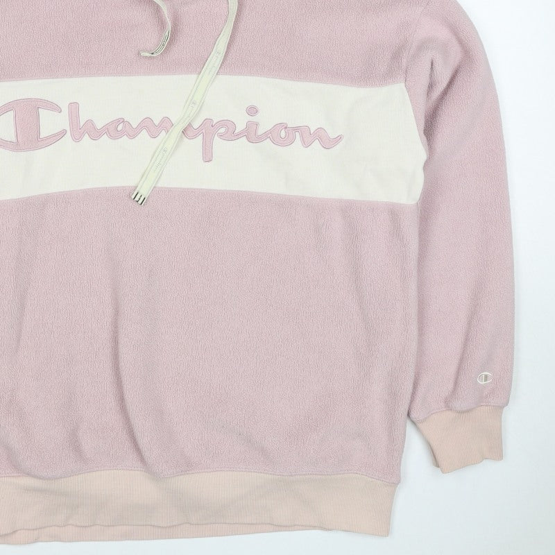 Champion Women’s Pink Large Colourblock Fleece Logo Pullover Hoodie