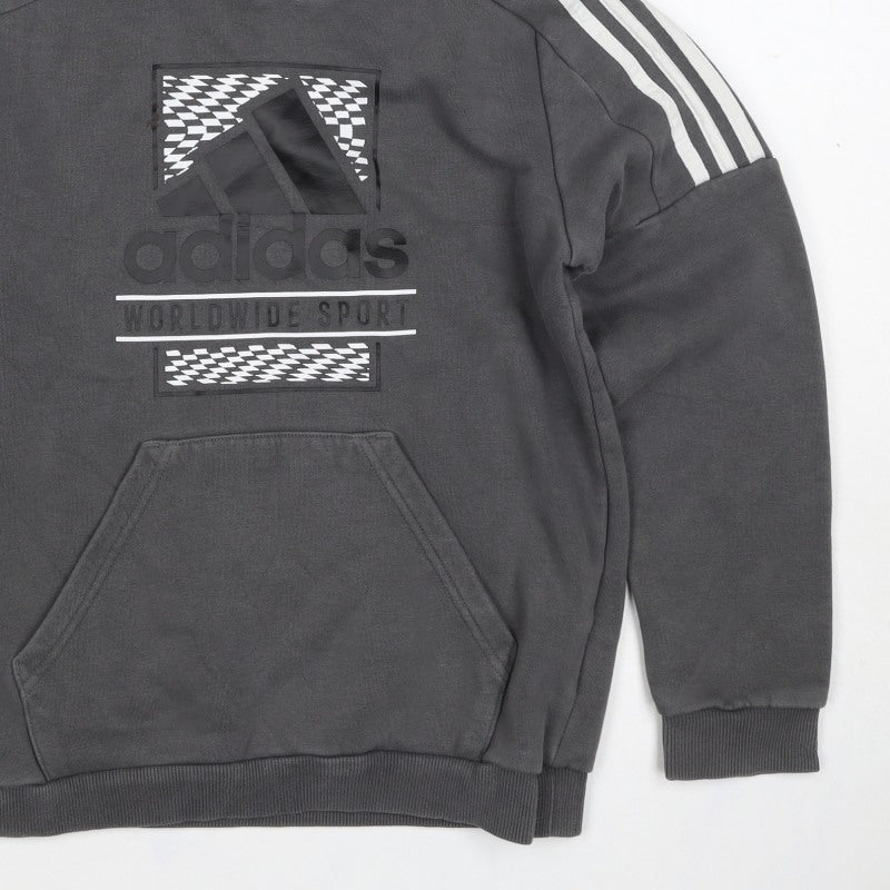 adidas Boys Grey 11-12 Years Pullover Hoodie Logo Pockets