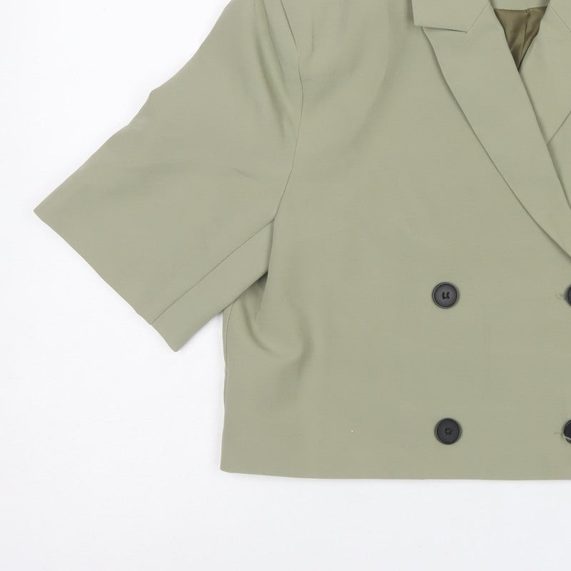 PrettyLittleThing Women Green UK 16 Double-Breasted 3/4 Sleeve Blazer