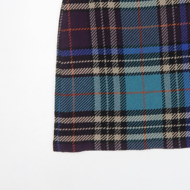 Marks & Spencer Women's Blue Plaid Wool Pencil Mini Skirt UK 14