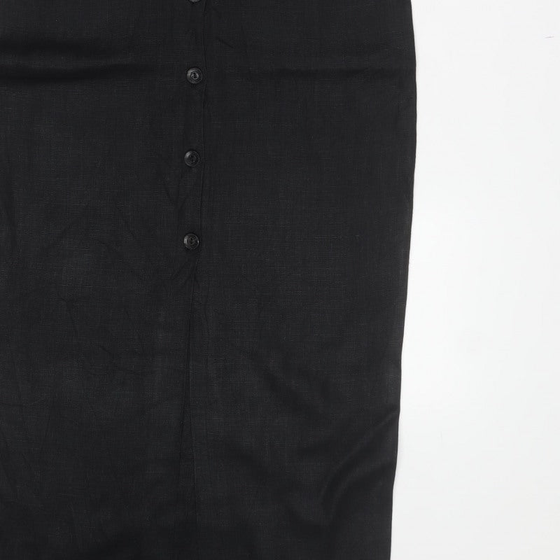Joyce Ridings Women Black UK 10 Long Shift Dress Button Front Pockets