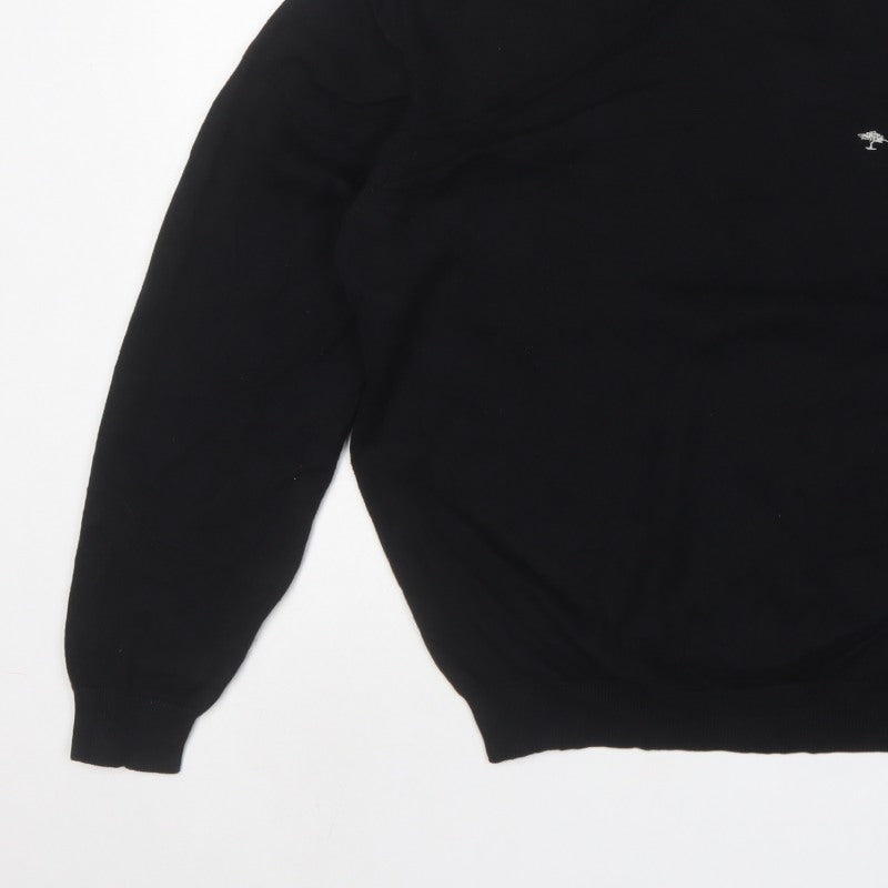 Fynch-Hatton Men’s Black M V-Neck Cotton Logo Pullover Jumper