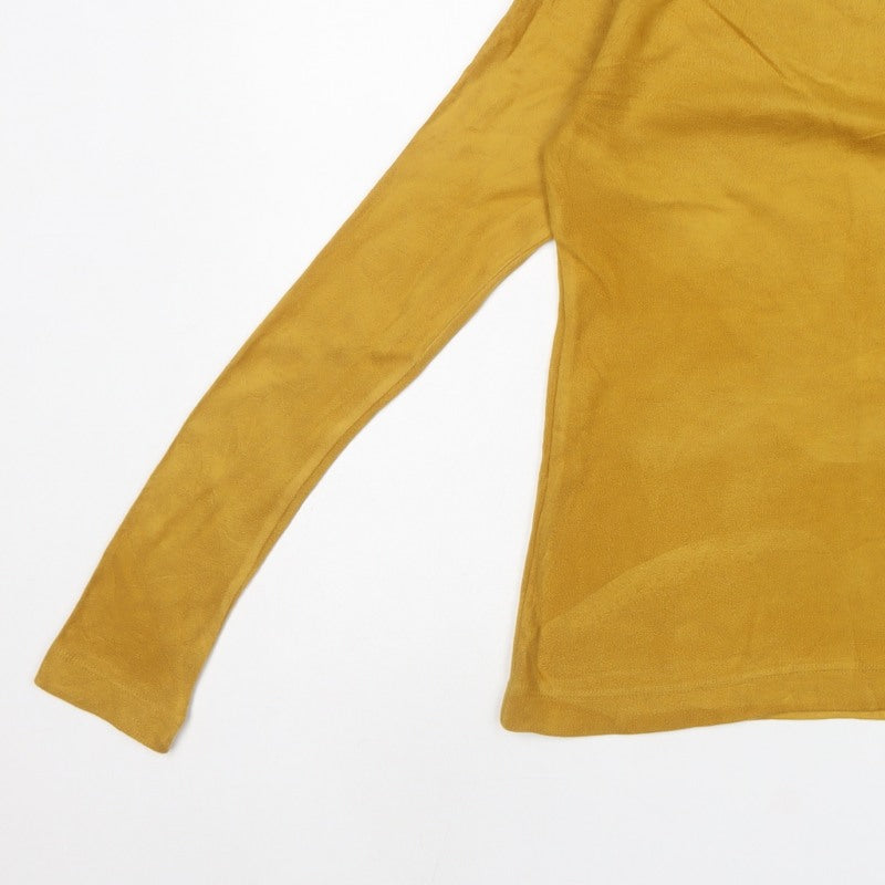 Uniqlo Women Yellow S Cotton Roll Neck Long Sleeve Basic Top