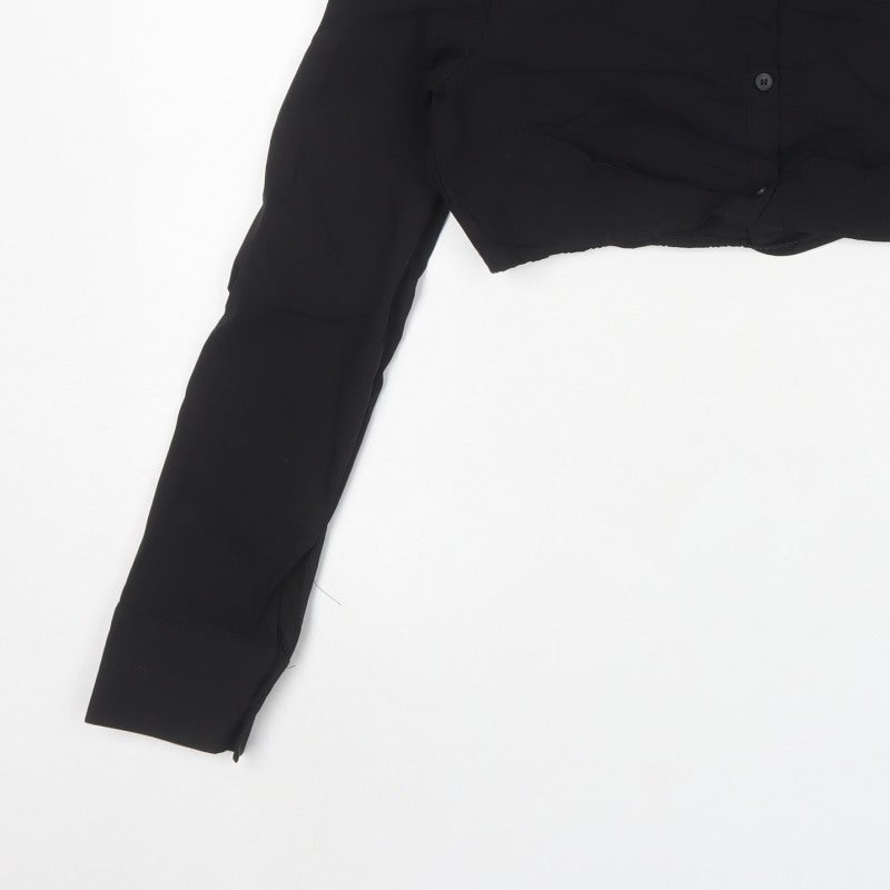 Zara Women Black Size S Cropped Button-Up Collared Long Sleeve Shirt