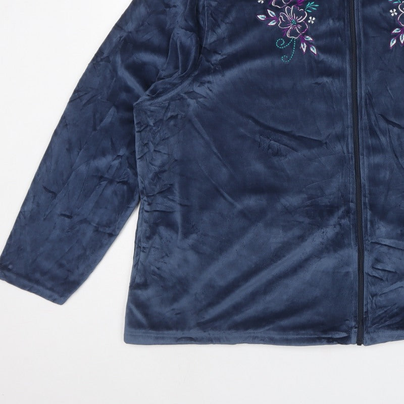 Atlas for Women Blue UK 26 Full Zip Embroidered Velour Sweatshirt