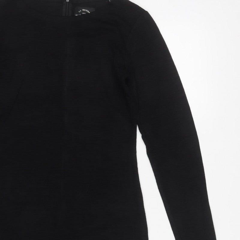Superdry Women Black M Bodycon Knee Length Long Sleeve Jersey Dress