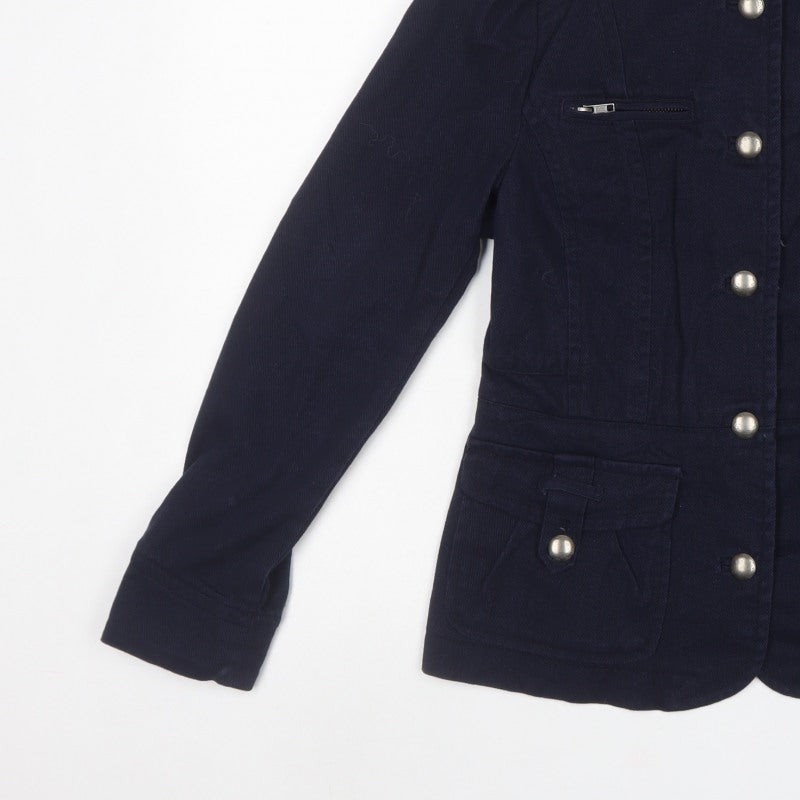 H&M Women’s Blue UK 12 Military Style Cotton Jacket Zip Pockets