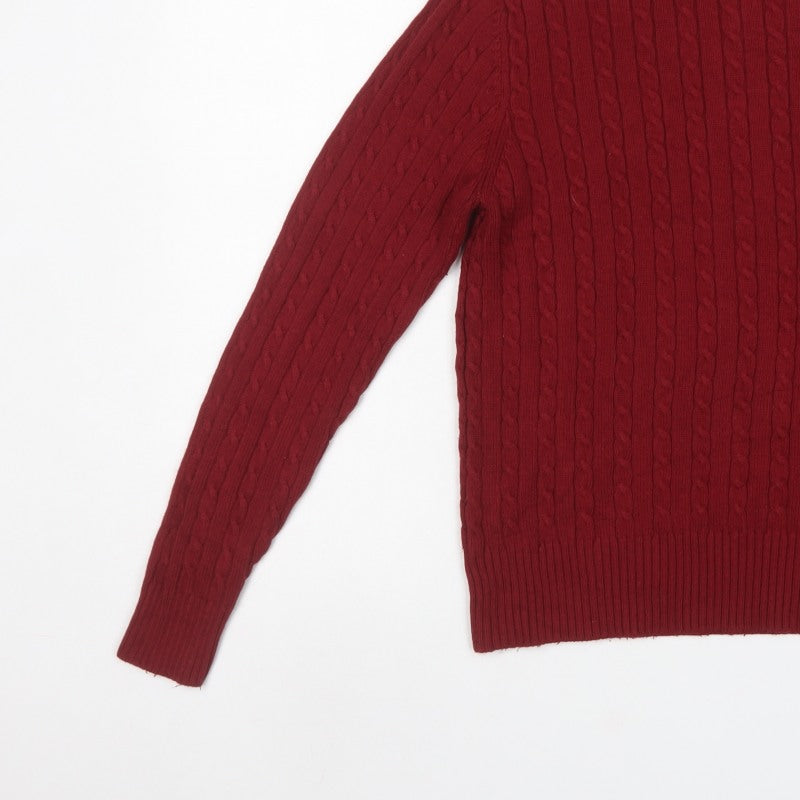 Eddie Bauer Women Red L Cable Knit Angora Blend Roll Neck Jumper