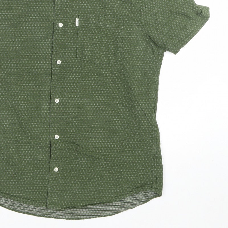 Next Men Green M Regular Fit Geometric Button-Down Short Sleeve Shirt
