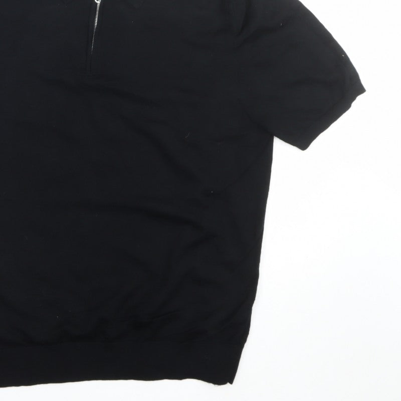 Autograph Men's Black L Merino Wool 1/4 Zip Pullover Jumper