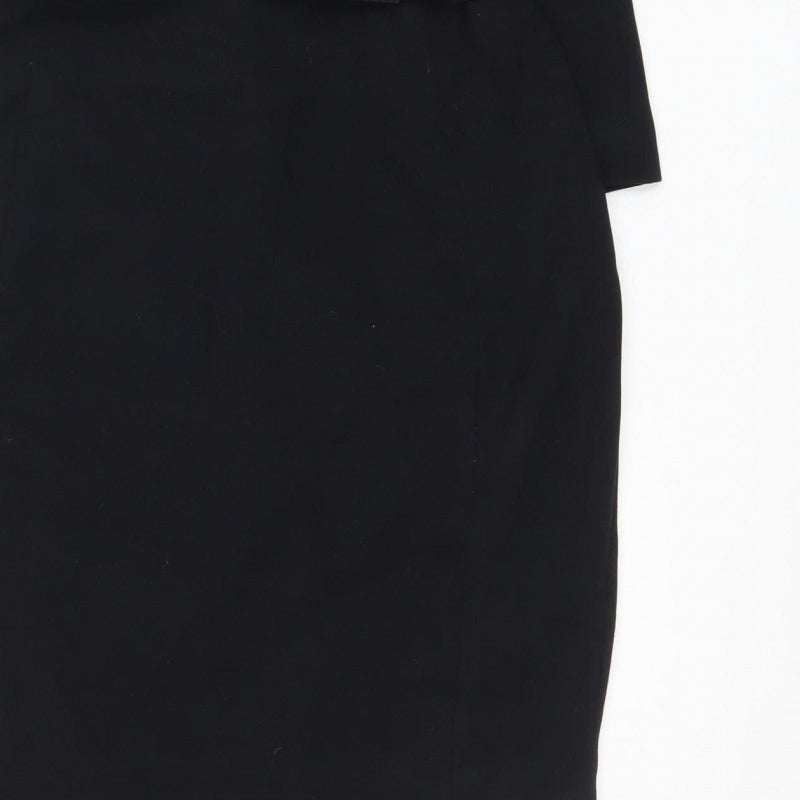 Mango Women Black M Sheath Knee Length Belted V-Neck Dress