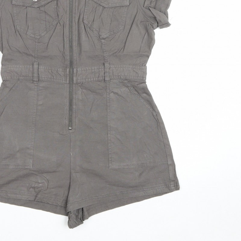 BDG Women Grey L Utility Zip Front Collared Playsuit Shorts