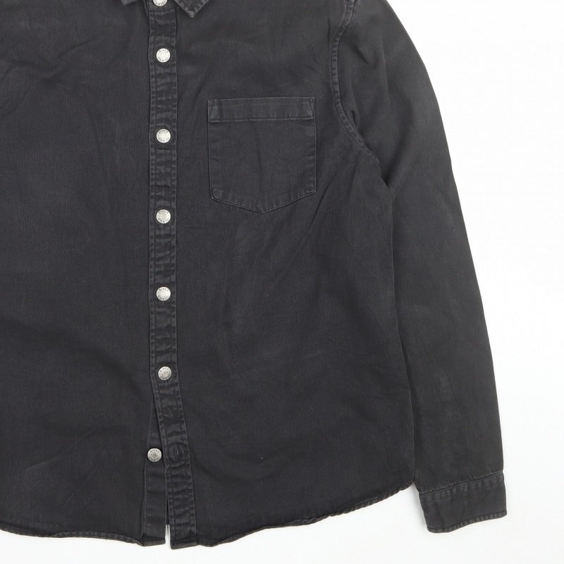 River Island Men’s Black L Denim Button-Up Long Sleeve Shirt