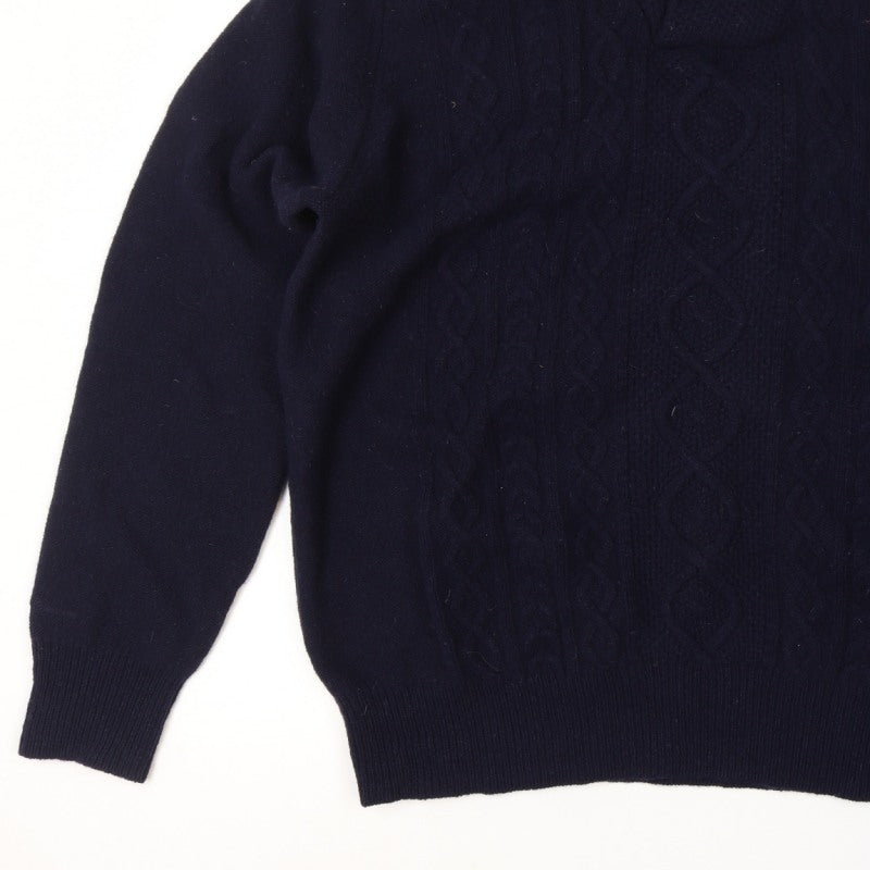 Ben Sherman Men's Navy 2XL Cable Knit Wool Henley Jumper Shawl Collar